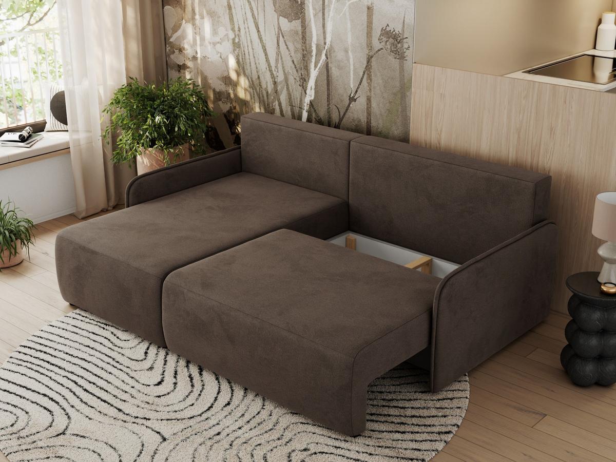 ECKSCHLAFSOFA ARPA L Braun Velvet - links - Schwarz/Braun, Kunststoff/Textil (198/150cm) - MKS