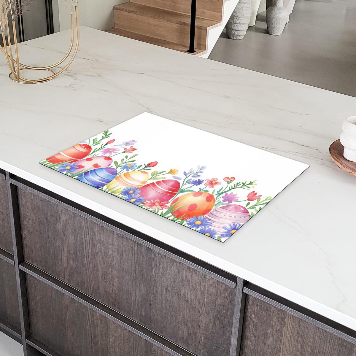 HERDABDECKPLATTE Blumengarten - Bunt - Eier Ceranfeldabdeckung 78x52 cm - Weiß, Kunststoff (78/52/0.2cm) - MuchoWow