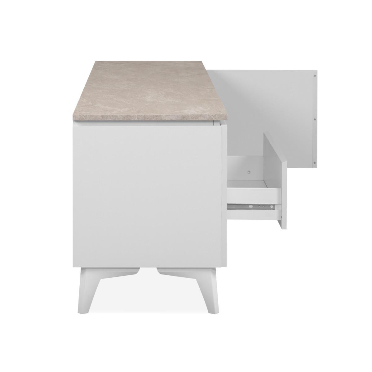 TV-MÖBEL mit 2 Türen 1 Schublade und 1 offenem Fach Dekor Travertin und Weiß 150/40/51 cm - Weiß, Holzwerkstoff (40/51/150cm) - Calicosy