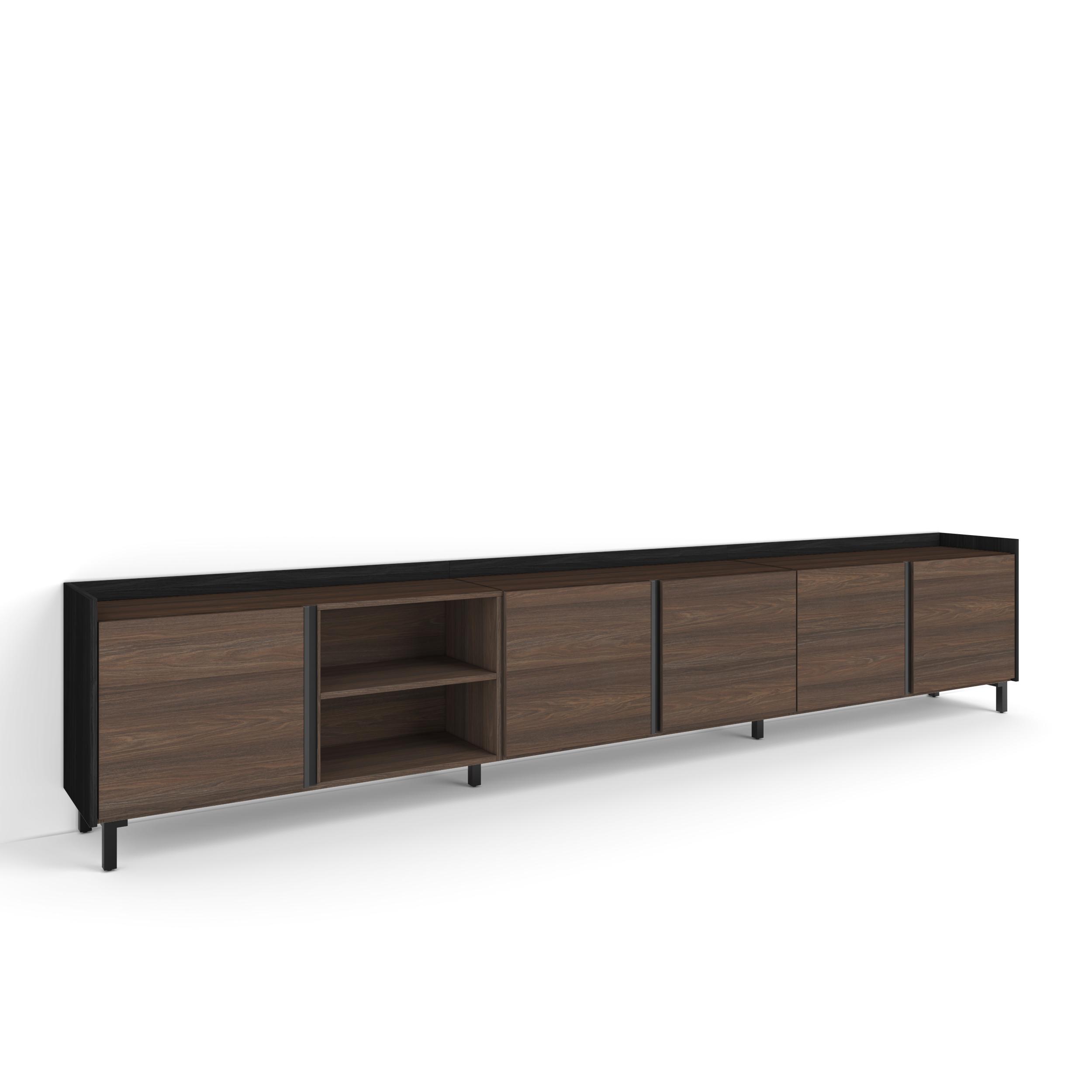 LOWBOARD, Dunkler Eiche und Schwarz, 309/35/61cm, mit Beinen - Dunkelbraun, Holzwerkstoff (309/61/35cm) - Skraut Home