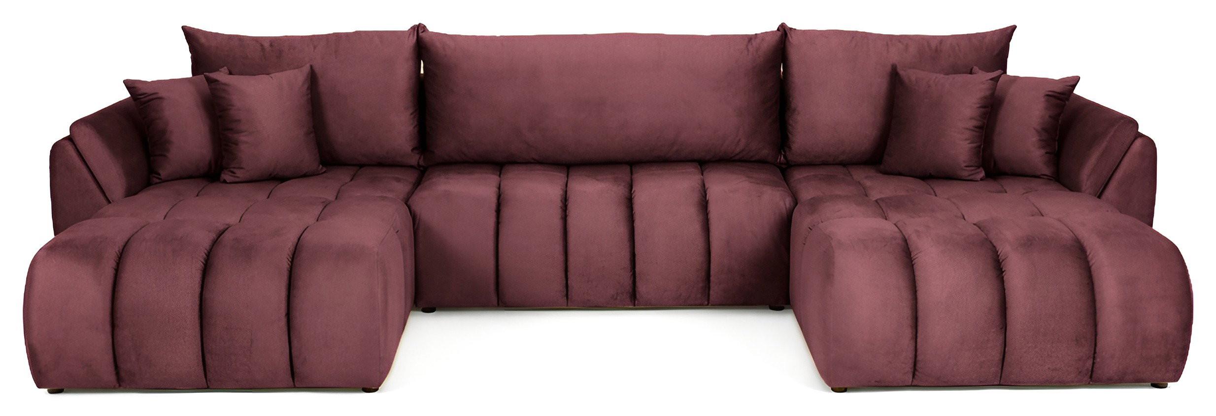 ECKSOFA Iris U mit Schlaffunktion und Bettkasten, U-Form – Bordeaux Samt 382/184/85 cm - Bordeaux/Schwarz, Kunststoff/Textil (382/184cm) - WFL GROUP
