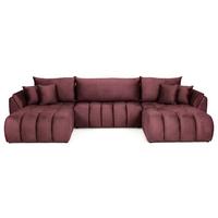 ECKSOFA Iris U mit Schlaffunktion und Bettkasten, U-Form – Bordeaux Samt 382/184/85 cm - Bordeaux/Schwarz, Kunststoff/Textil (382/184cm) - WFL GROUP