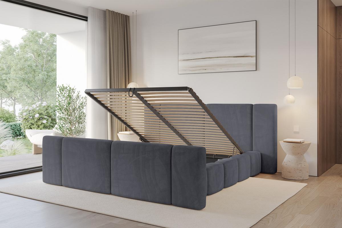POLSTERBETT mit Bettkasten, Fußteil und Lattenrost, Bett mit Matratze H3/H4 - NILO-Z 180x200 Dunkelgrau - Dunkelgrau, Holzwerkstoff/Textil (180/200cm) - ALTDECOR