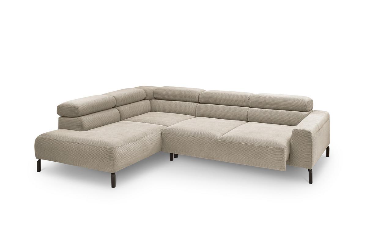 ECKSOFA MIT MOTORISCHEM SITZVORZUG DELIA Beige Cord Relaxfunktion - Beige/Schwarz, Textil/Metall (276/219cm) - KAWOLA