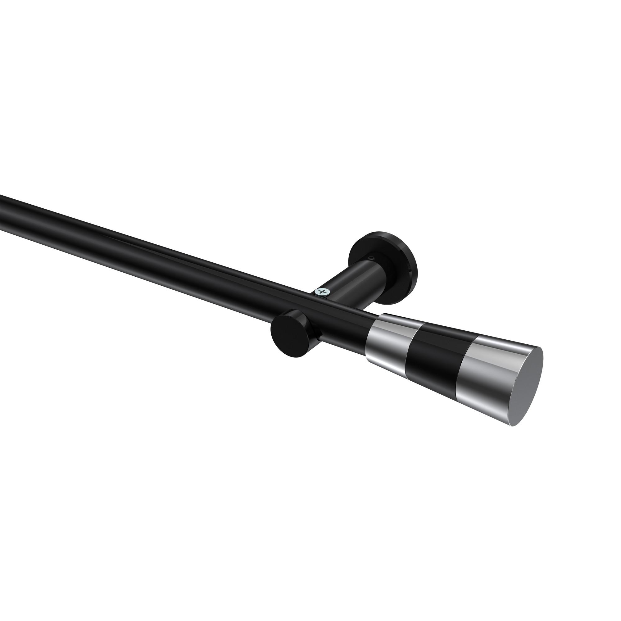 GARDINENSTANGE Platon Tanara 420 cm (geteilt in 3 x 140 cm), 1-läufig (ohne Ringe), 20 mm Ø Schwarz - Chromfarben/Schwarz, Metall (420cm) - INTERDECO