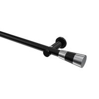 GARDINENSTANGE Platon Tanara 420 cm (geteilt in 3 x 140 cm), 1-läufig (ohne Ringe), 20 mm Ø Schwarz - Chromfarben/Schwarz, Metall (420cm) - INTERDECO