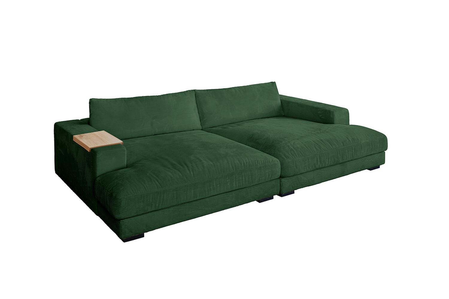 BIG SOFA XL MIT TABLETT MADELINE Smaragdgrün Cord - Smaragdgrün/Schwarz, Kunststoff/Textil (290/85/190cm) - KAWOLA