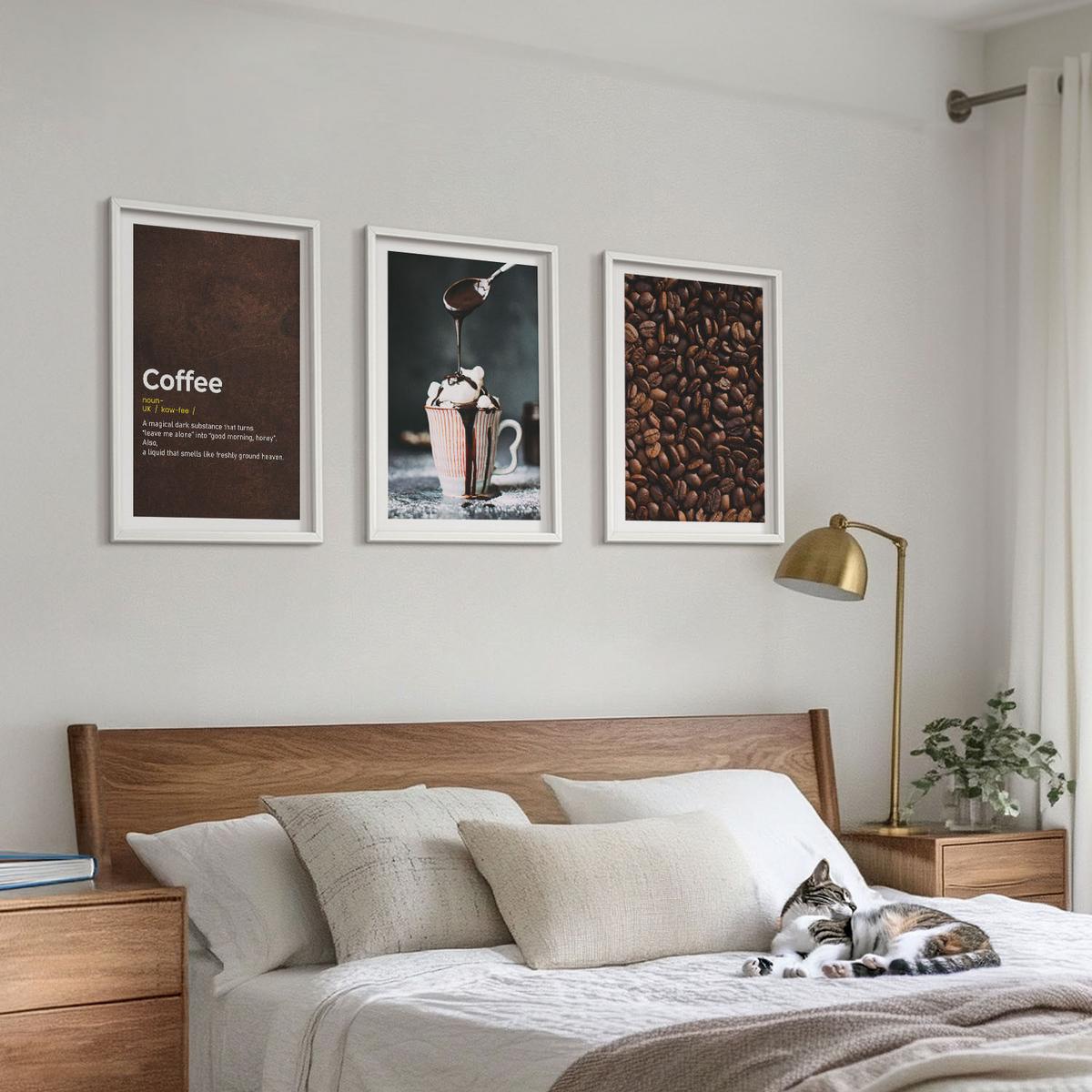 BILDER SET 3er Set - 40x60 cm Weißer Rahmen - Kaffeegetränk mit Schlagsahne - Weiß, Kunststoff (40/60cm) - TULUP