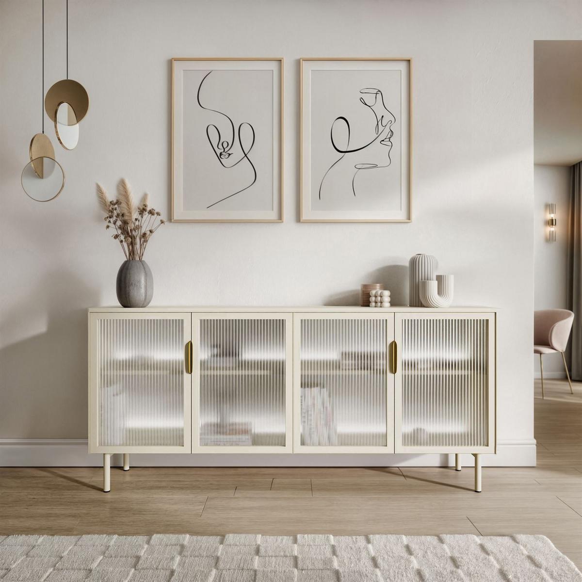 SIDEBOARD LINEA mit Glasfronten und LED-Beleuchtung Kaschmir - Kaschmir, Holzwerkstoff (181/83/39cm) - Lookway