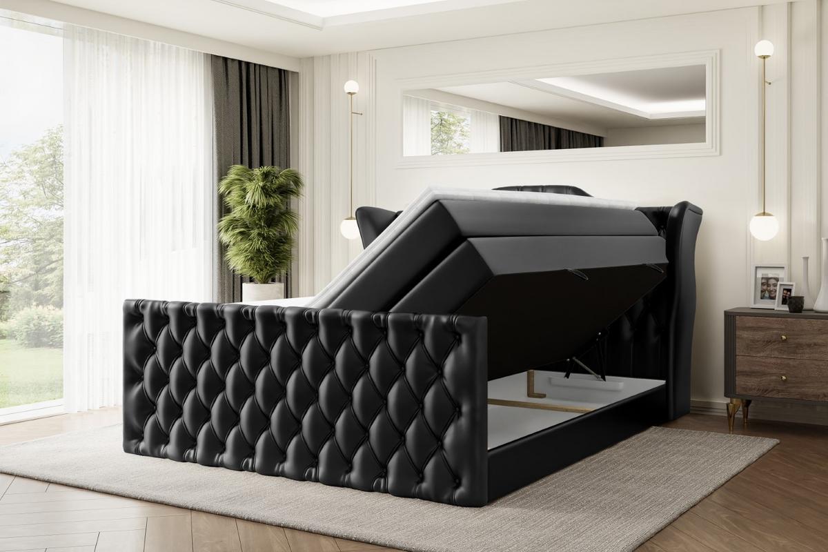 BOXSPRINGBETT VILA-Z KING - 180x200 - H3/H4 - Schwarz Hochglanz - Schwarz Hochglanz, Holzwerkstoff (180/200cm) - ALTDECOR