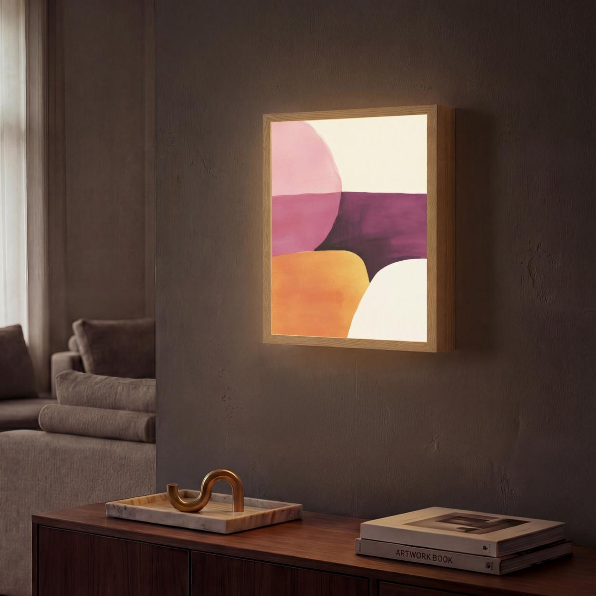 WANDLEUCHTE MIT AKKU Formen - Abstrakt - Farbenfroh 30x40 cm - Rosa, Holzwerkstoff (30/40/8cm) - OnlyWow