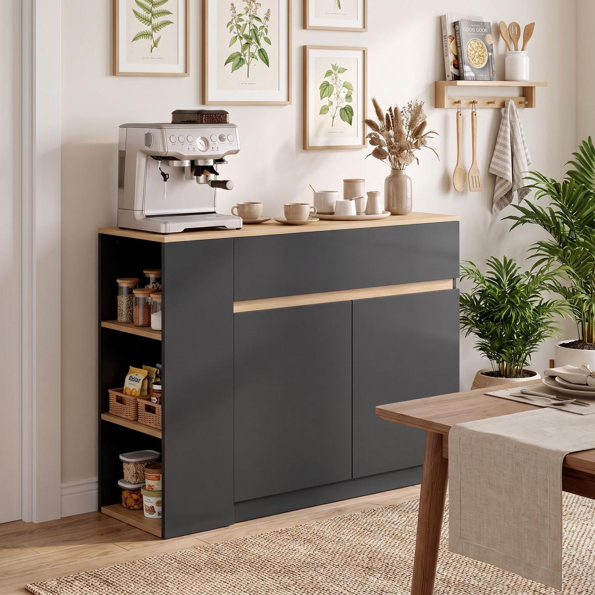 SIDEBOARD Küchenschrank mit Schublade, verstellbare Ablage, Aufbewahrungsschrank - Schwarz, Holzwerkstoff/Metall (29.5/82/110cm) - HOMCOM