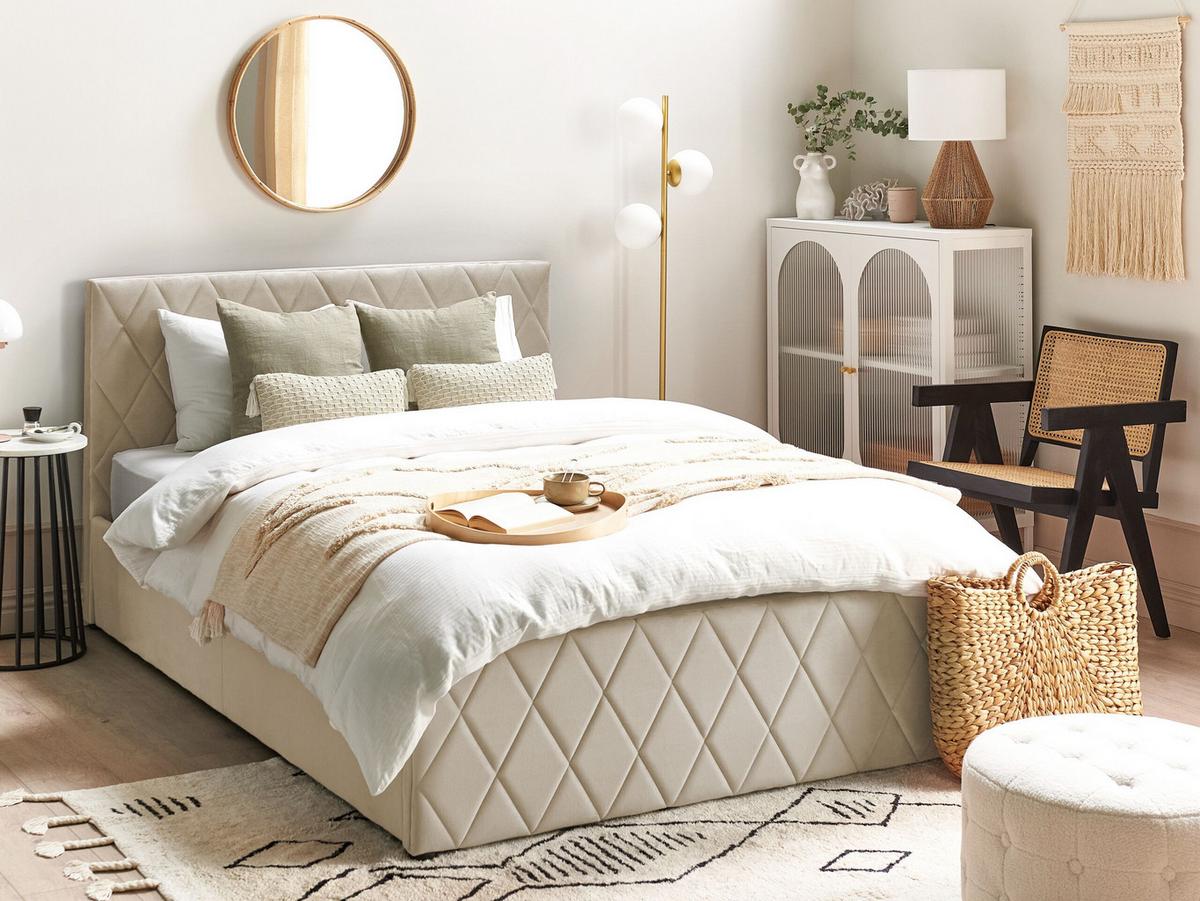 BETT mit Stauraum 140x200 cm Beige Rochefort - Beige, Textil (140/200cm) - Beliani