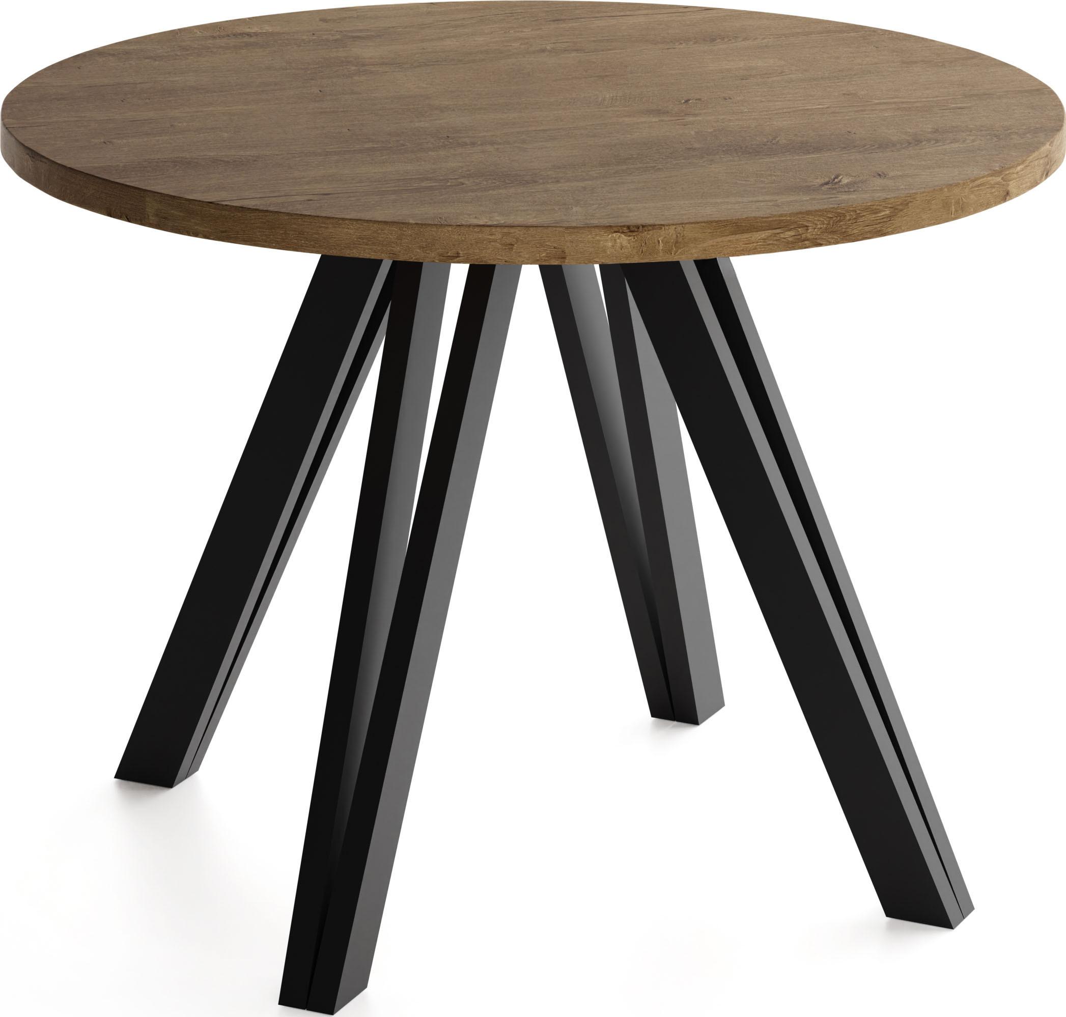 ESSTISCH Ravero runder ausziehbarer, Eiche Braun Rustikal 100/100/77 cm - Alteiche/Schwarz, Holz/Holzwerkstoff (100/100/76.5cm) - WFL GROUP