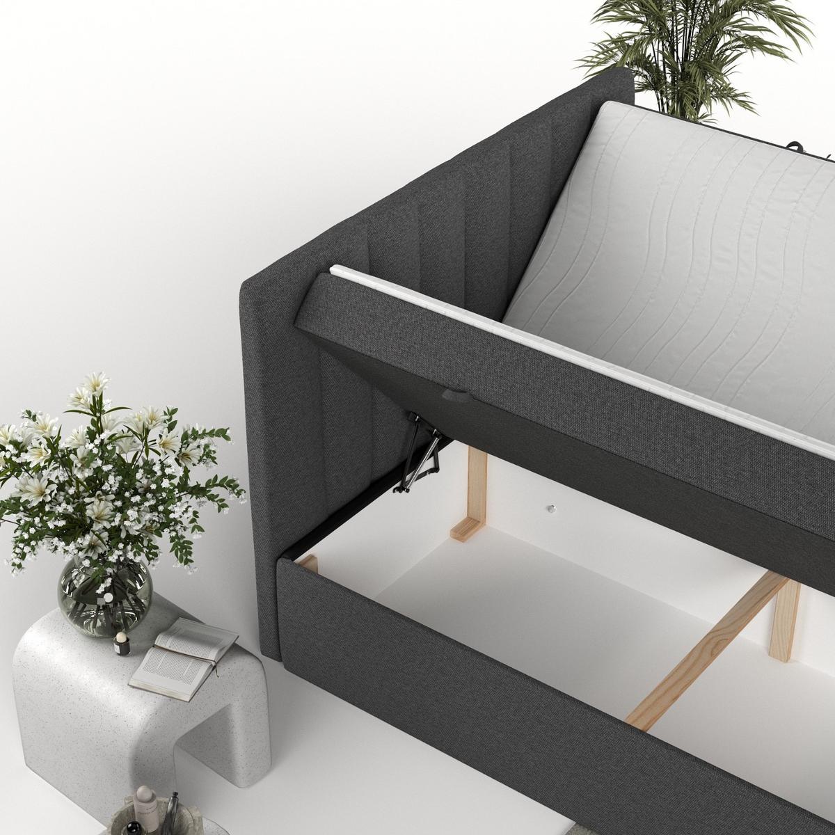 BOXBETT Amaro 160/200 cm Anthrazit im Megan Stoff - Anthrazit/Schwarz, Holz/Holzwerkstoff (160/200cm) - AltaBeds