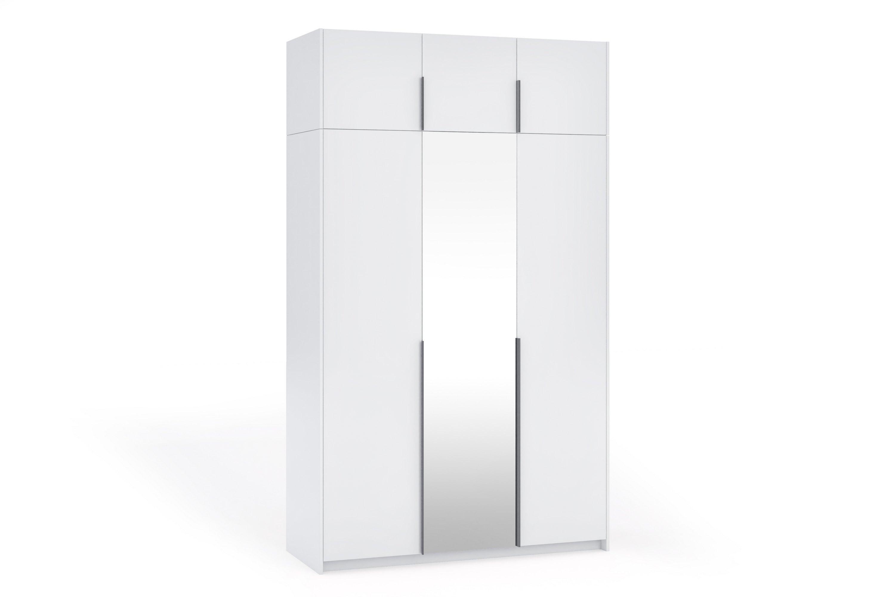 DREHTÜRENSCHRANK THALIA 148/250/58cm 3-türig mit Spiegel Weiß - Weiß, Holzwerkstoff (148/250/58cm) - MASSENO