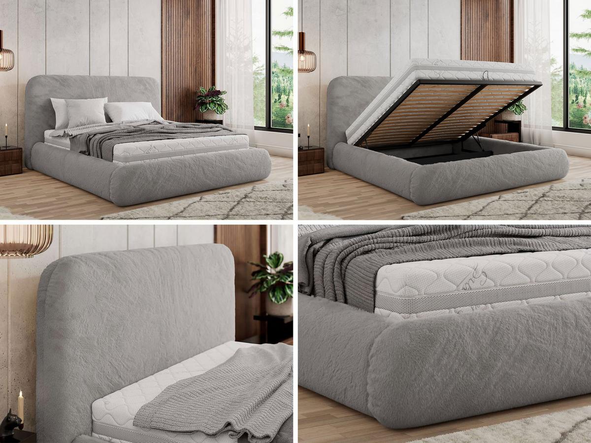 POLSTERBETT BENEA CLASSIC 160/200 - Hellgrau Plüsch - Multipocket-Matratze - Hellgrau, Textil (160/200cm) - MKS