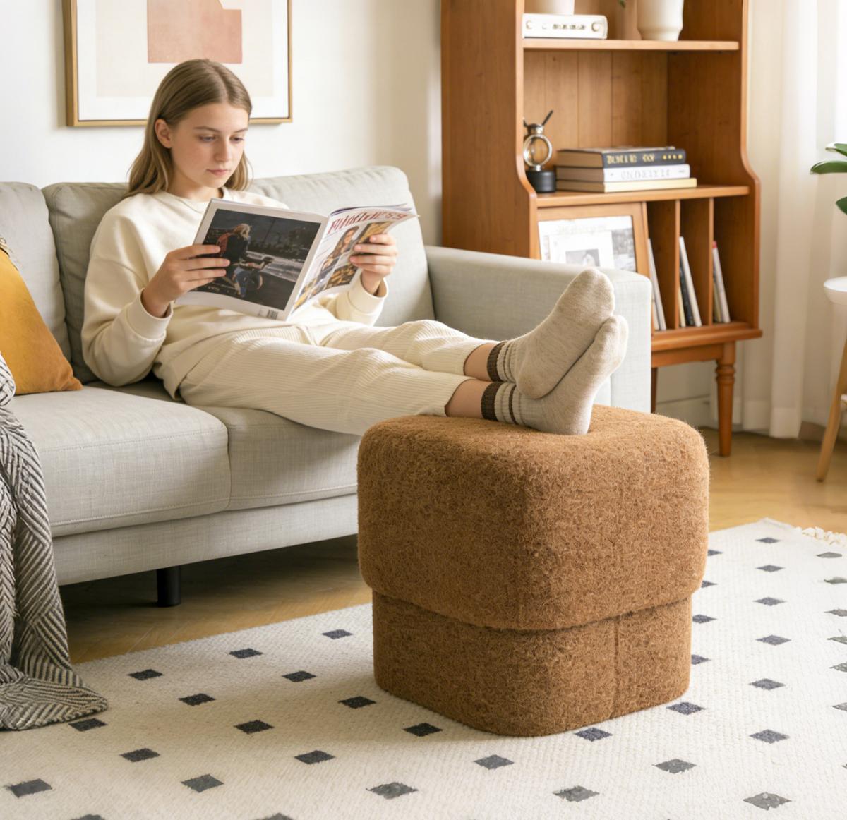 HOCKER Teddy-Pouf Ø42cm 135KG - Braun, Holzwerkstoff (42/40/42cm) - Hometopia
