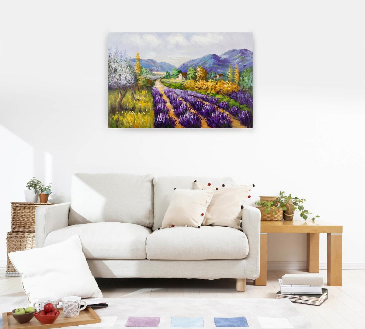 ACRYLBILD HANDGEMALT 90/60 cm - Lila, Holz/Textil (90/60cm) - KUNSTLOFT