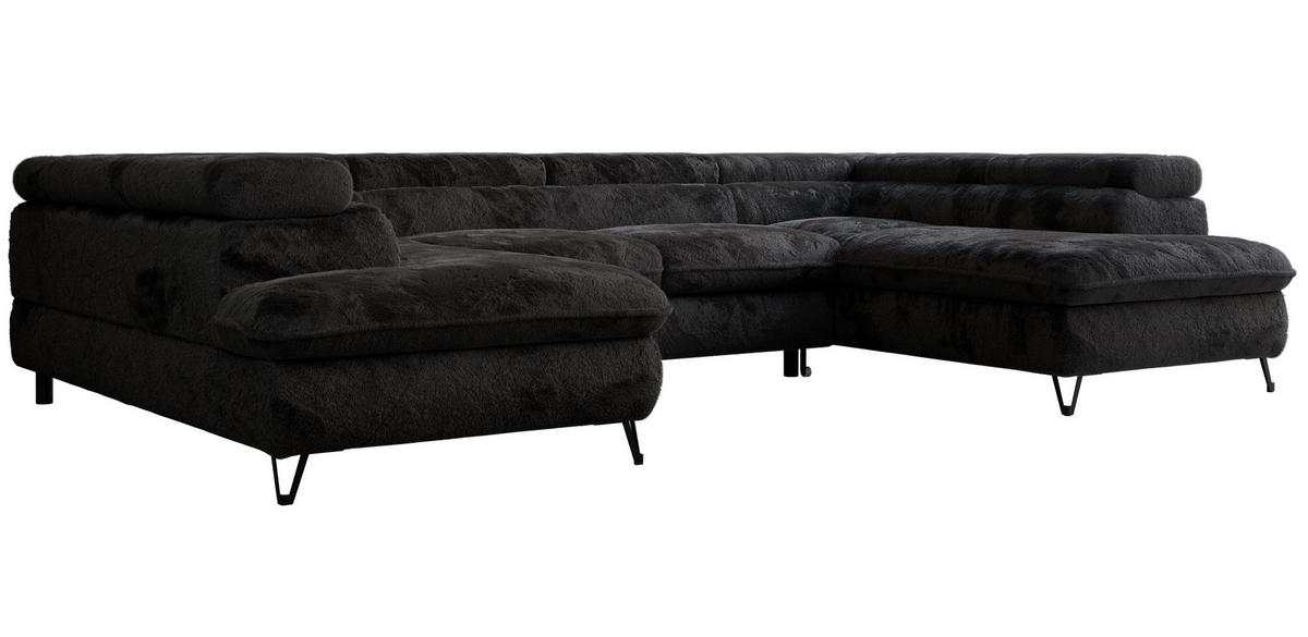 WOHNLANDSCHAFT PETER U Plüsch Schwarz - Schwarz, Textil/Metall (346/76/208cm) - MKS