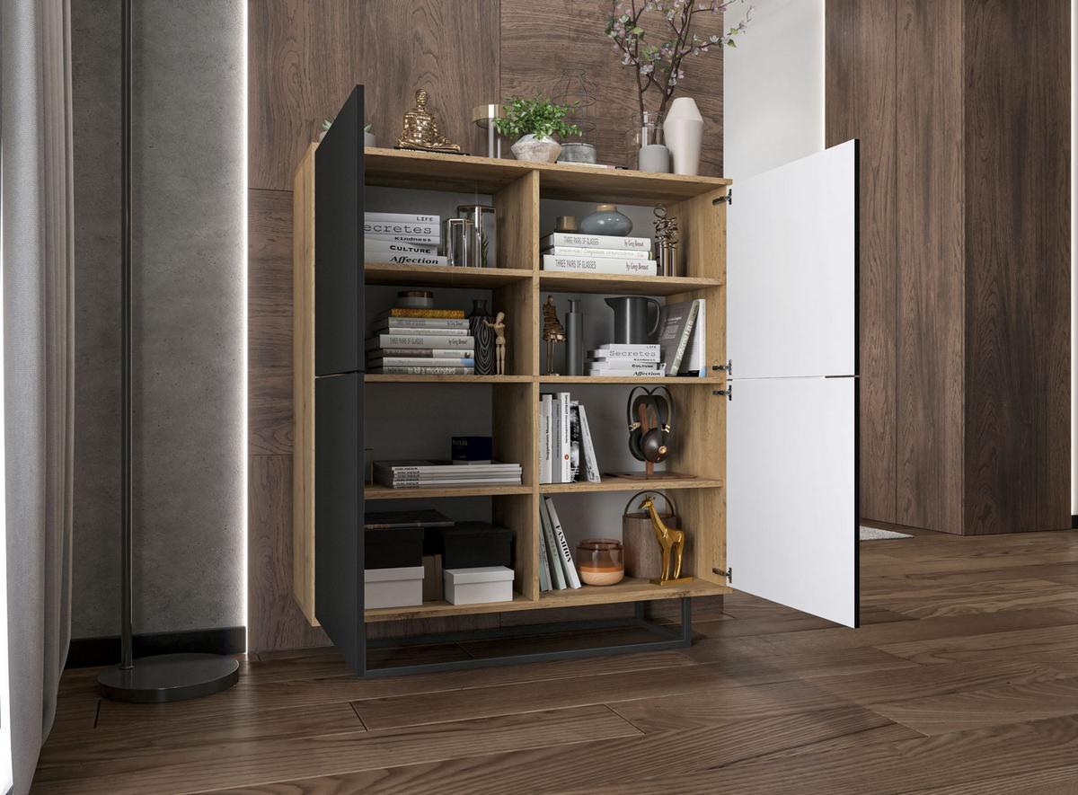 KOMMODE Apollo 4D Eiche wotan Schwarz Matt 113 cm - Schwarz, Holzwerkstoff/Metall (113/127/35cm) - Meble Lindner
