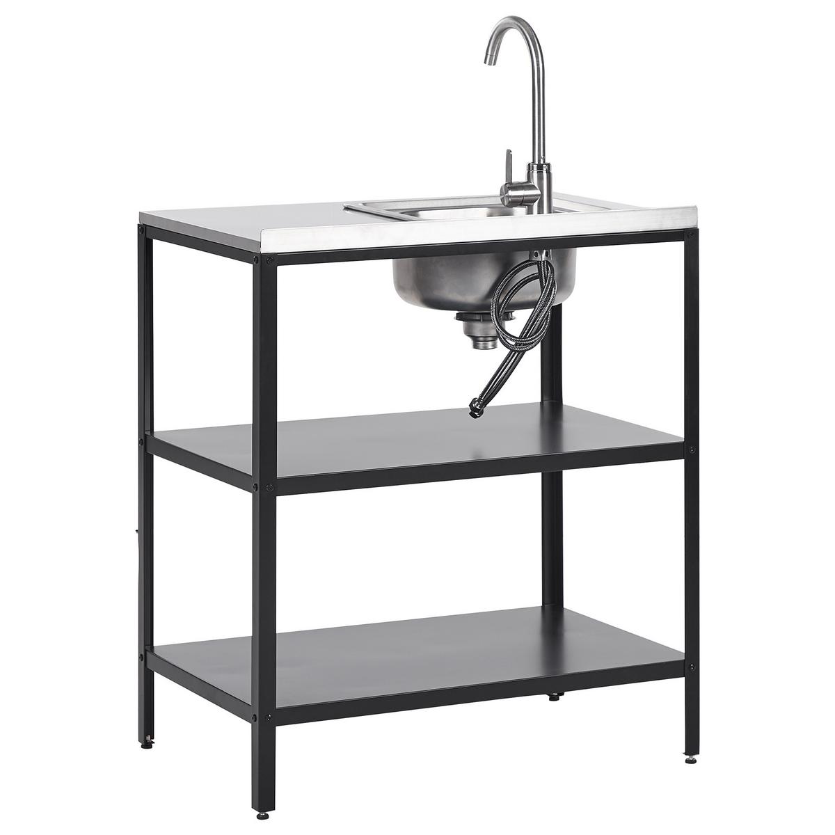 OUTDOOR-KÜCHENINSEL mit Spüle Stahl schwarz 80/50/92 cm Vilama - Silberfarben/Schwarz, Metall (80/90/50cm) - Beliani