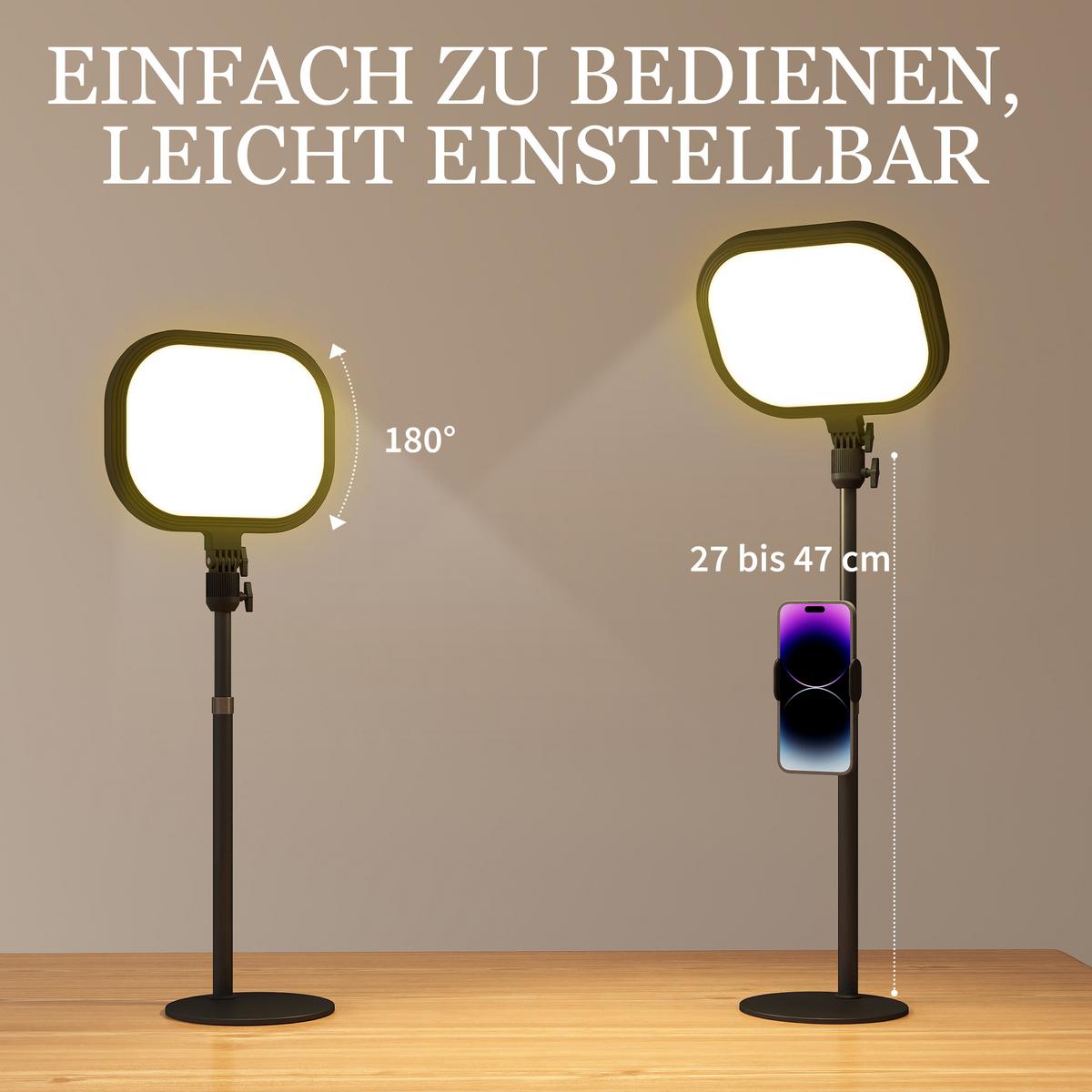 TISCHLAMPE Tischleuchte mit Telefonhalterung, 5 Farbmodi & 10 Helligkeitsstufen - Schwarz, Metall (23/23/65cm) - HOMCOM