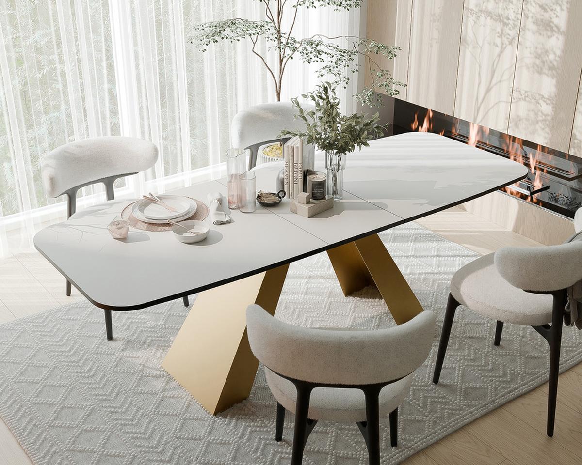 AUSZIEHTISCH ZENITH 180/90/76 cm mit Metallgestell, Gold / Weiß - Goldfarben/Weiß, Holzwerkstoff/Metall (90/180/76cm) - Idohome
