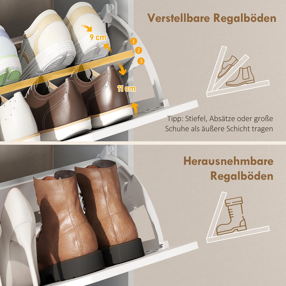 SCHUHSCHRANK aus MDF 60/26/140 cm Weiß - Weiß, Holzwerkstoff (26/140/60cm) - HOMCOM