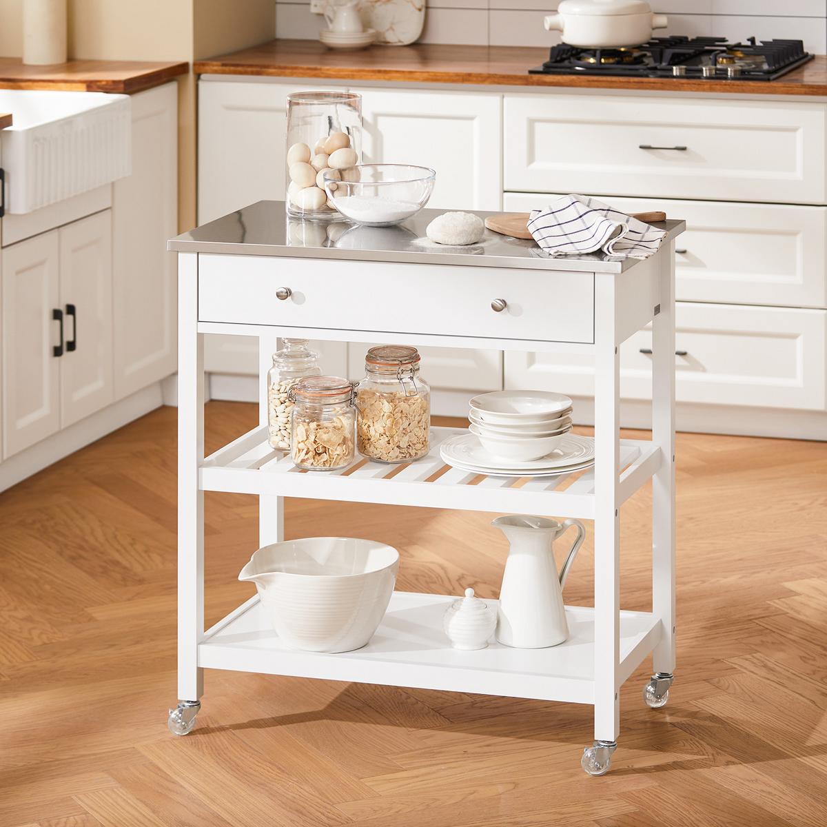 SERVIERWAGEN mit Arbeitsplatte, Weiß, 81x90x45cm - Weiß, Holzwerkstoff (100/92/45cm) - SoBuy