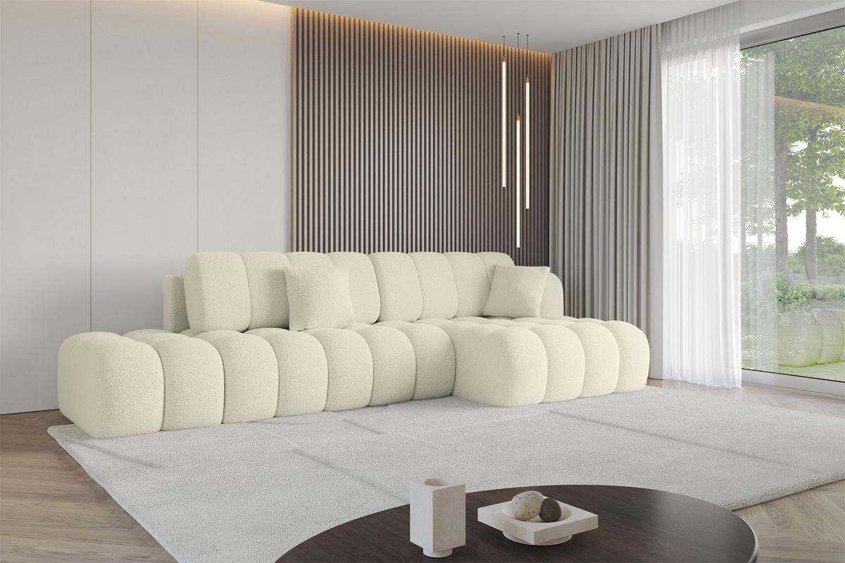 ECKSOFA mit Schlaffunktion Ottomane RECHTS OLEA-L2 321x164x75 Beige Bouclé - Beige/Schwarz, Holzwerkstoff/Kunststoff (164/321cm) - ALTDECOR