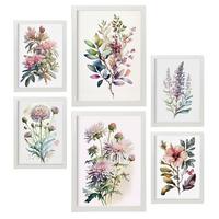 POSTER Set Mit 6 Landblumen Vollfarbige Natur Und Botanikdrucke Mit Blumenmotiven Auf Reinweißen Hintergründen Innenarchitektur A3 & A4 Weißer Rahmen - Weiß, Papier (29/3cm) - Nacnic