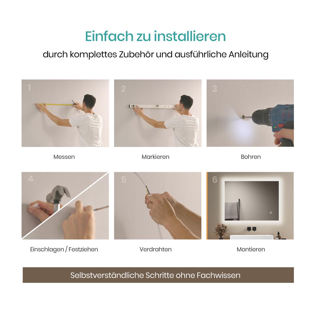 BADSPIEGEL mit Touch-Bedienung Beleuchtung 120/60 cm - Transparent, Glas (120/60/3.5cm) - EMKE