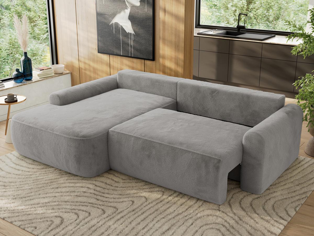 ECKSCHLAFSOFA CUBO L Hellgrau Plüsch - links - Hellgrau/Schwarz, Kunststoff/Textil (273/187cm) - MKS