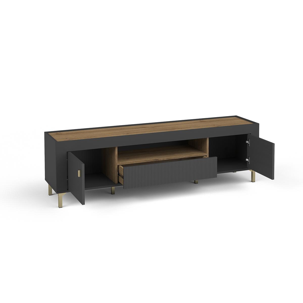LOWBOARD Monta mit 2 Türen und 1 Schublade, Schwarz - Schwarz, Holzwerkstoff (177/52/40cm) - Beautysofa