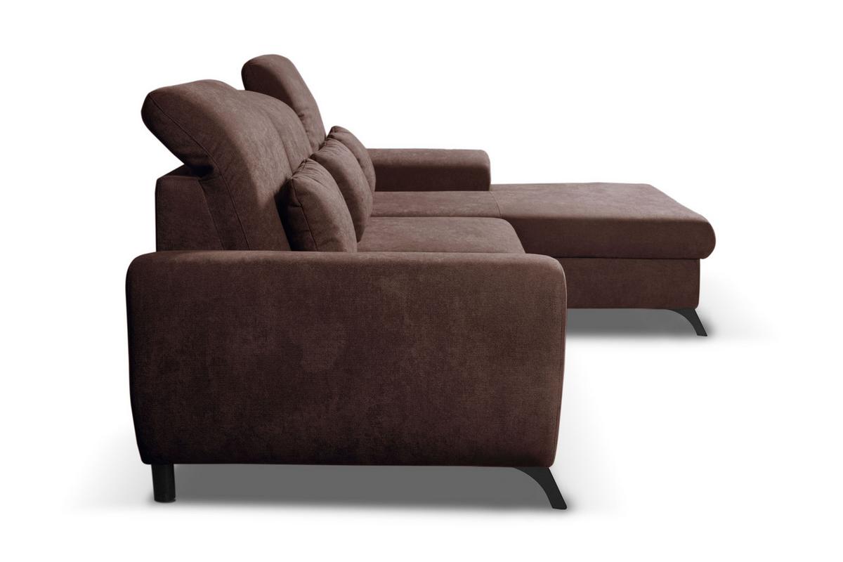 ECKSOFA LUCE R-S Braun Plüsch-Stoff mit Schlaffunktion - Braun, Holz (279/172cm) - MASSENO