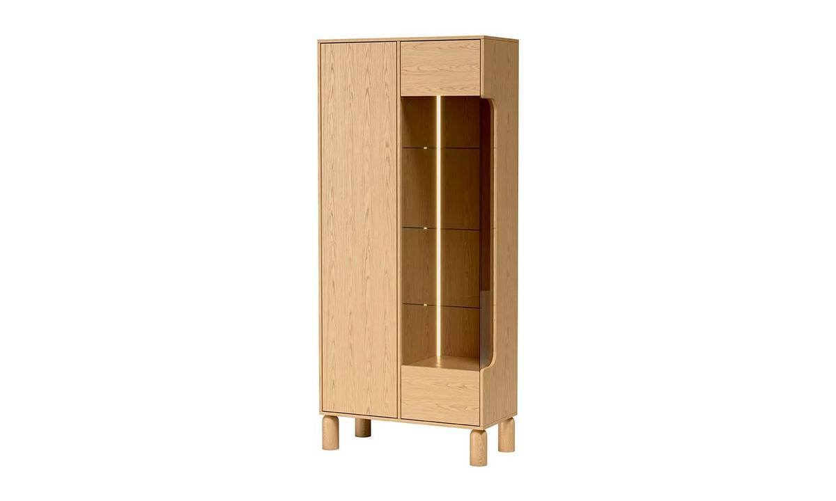 VITRINE LINDEN 89/40,6/197 cm mit Glastür ohne LED Eiche Bookmatch - Eichefarben, Eichenholz/Holzwerkstoff (89/197/40.6cm) - Lookway
