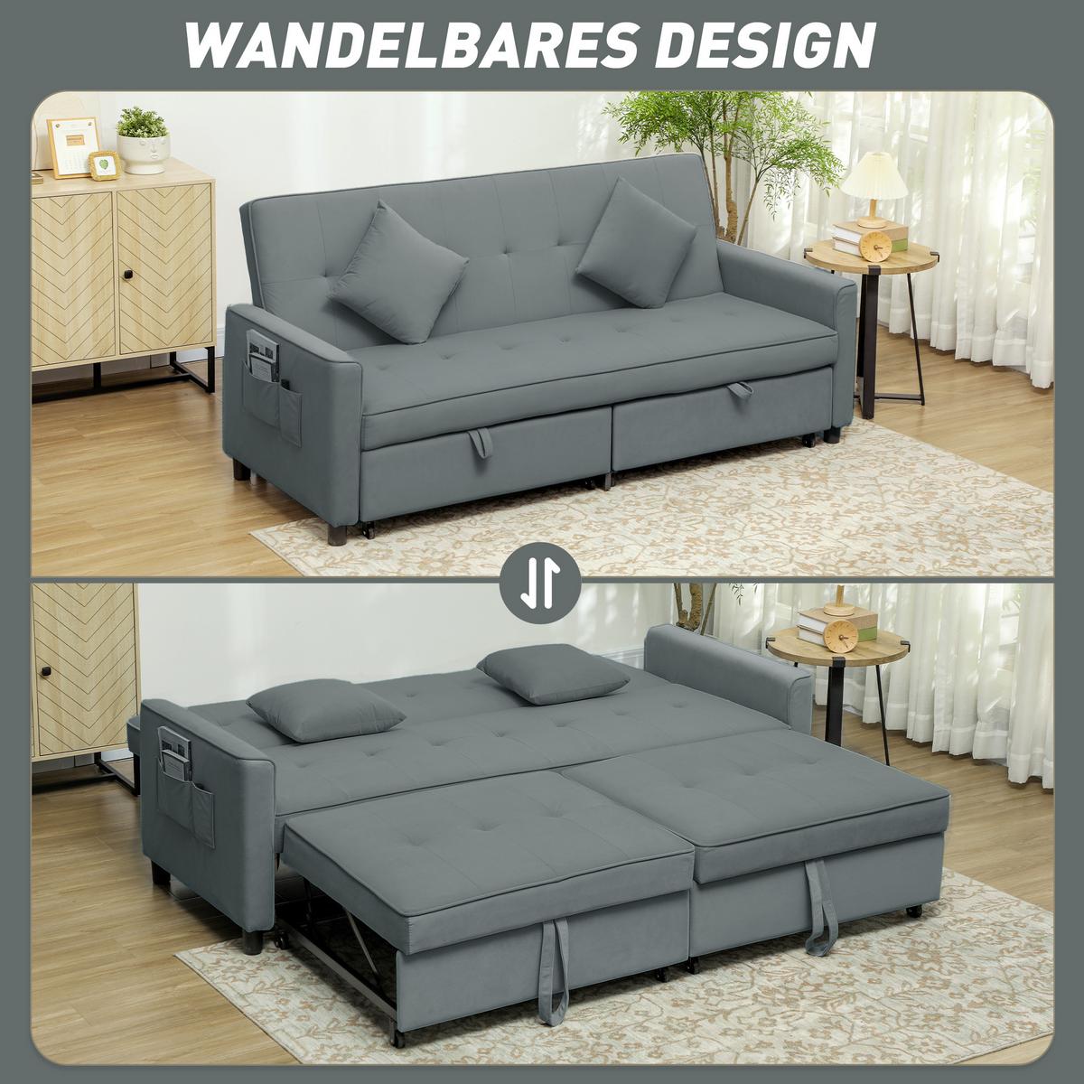 SCHLAFSOFA Polyester Eukalyptusholz Grau - Grau, Textil (90/89/196cm) - HOMCOM