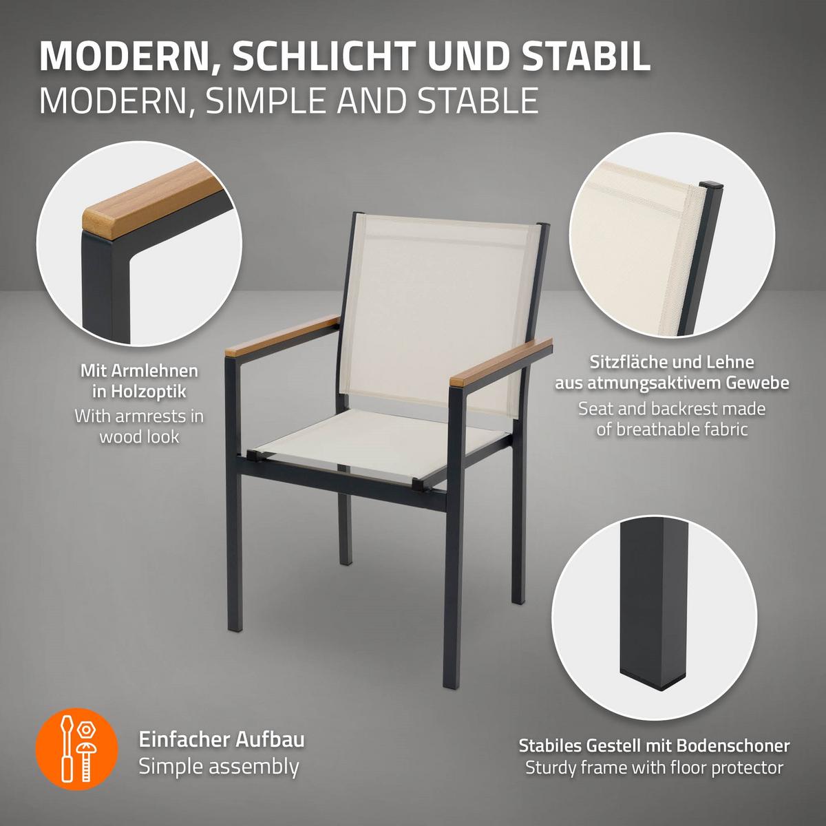 GARTENSTÜHLE 2er Set Beige aus Textilene mit Aluminiumgestell - Beige, Metall (56/85.5/53cm) - ML-DESIGN