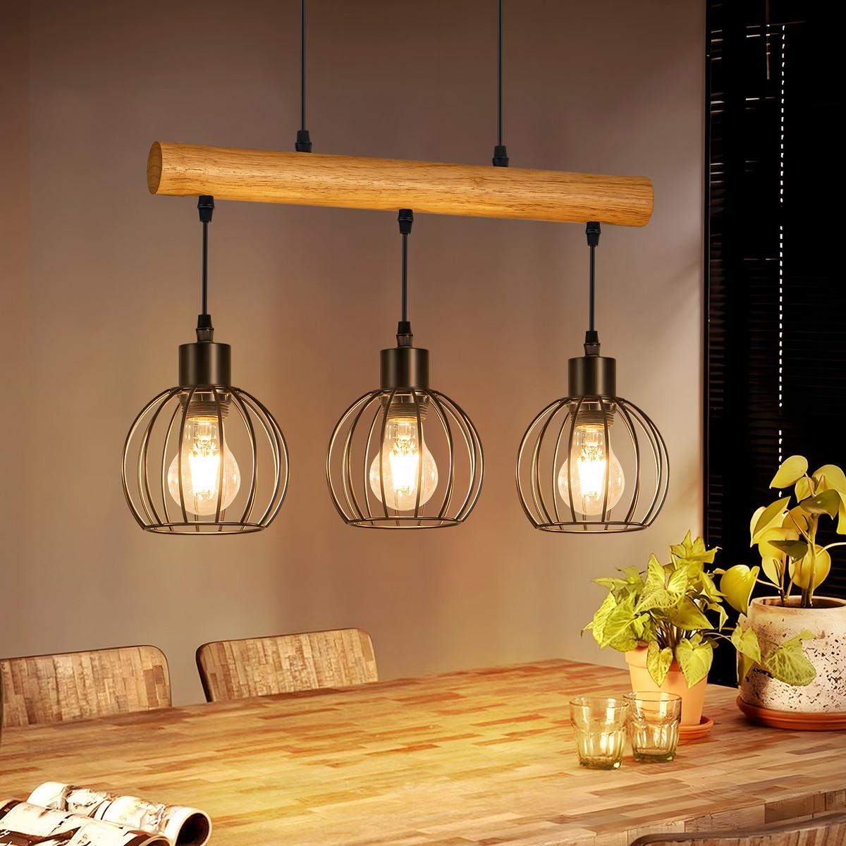 PENDELLEUCHTE Kivoril 50/14/160 cm - Schwarz, Holz/Metall (50/14/160cm) - ZMH