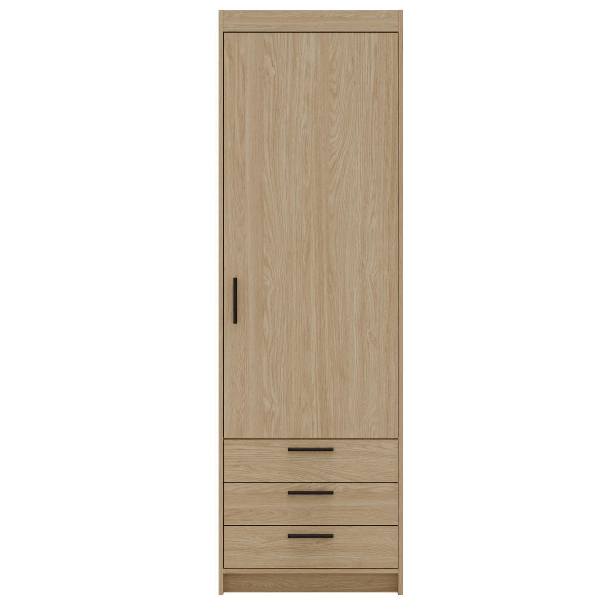 DREHTÜRENSCHRANK Elena mit 1 Tür und 3 Schubladen, Eiche Geölt - Eichefarben, Holzwerkstoff (60/190/53cm) - Beautysofa