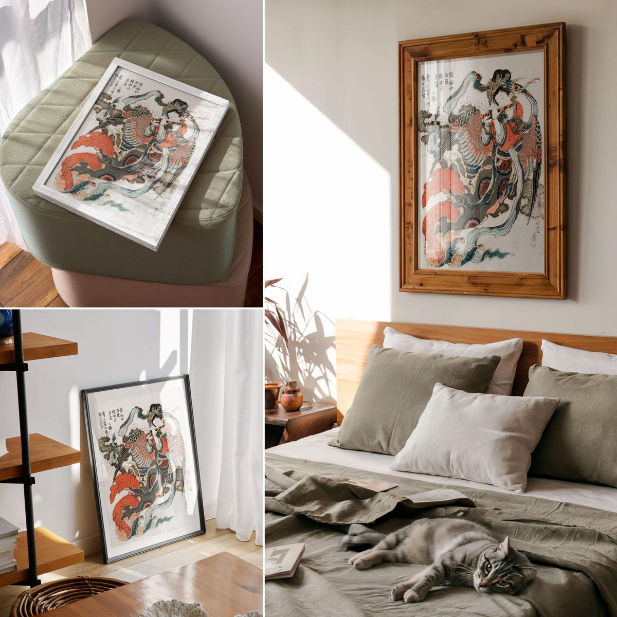 POSTER - 59x84 cm - Hokusai - Japanische Frau - Rot, Textil (59/84/0.1cm) - TULUP