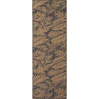 LÄUFER Outdoor, Fußbodenheizung-geeignet, mit Blattmotiv, VIGOLENO in Schwarz-Beige, 80 x 150 cm - Schwarz, Textil (80/150cm) - KADIMA DESIGN