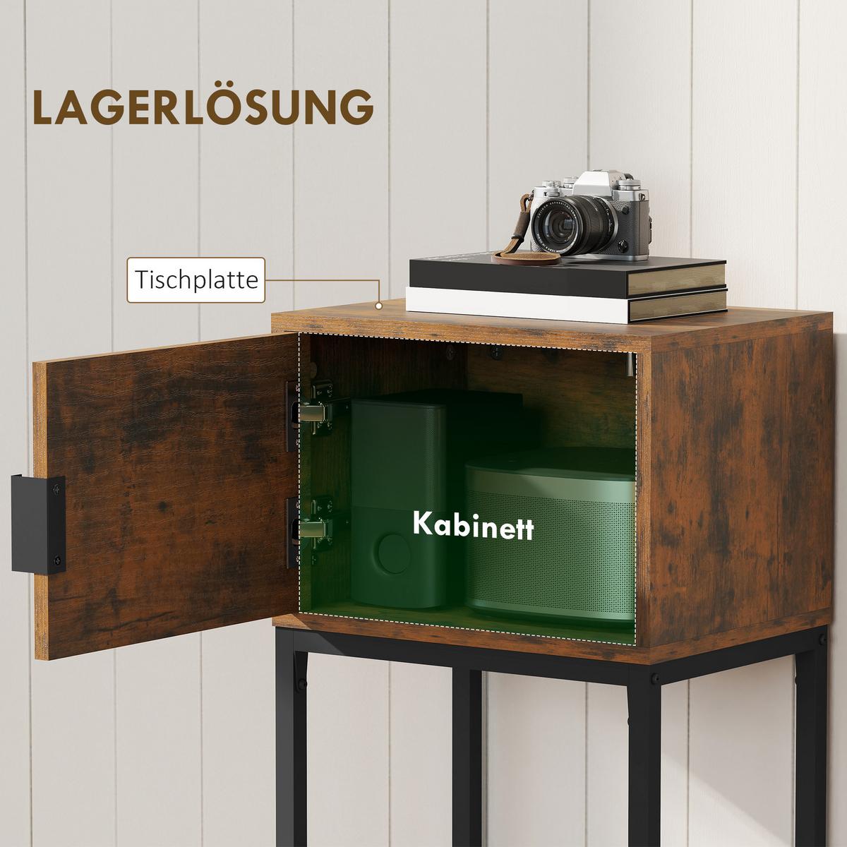 KONSOLENTISCH Flurtisch mit Schrank 40 x 30 x 76 cm Beistelltisch Sofatisch - Schwarz/Braun, Metall (40/30/76cm) - HOMCOM
