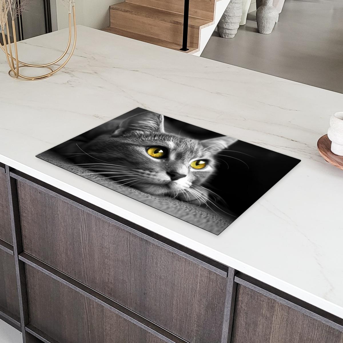 HERDABDECKPLATTE Katze - Grau - Tiere - Katze Ceranfeldabdeckung 80x52 cm - Grau, Kunststoff (80/52/0.2cm) - MuchoWow