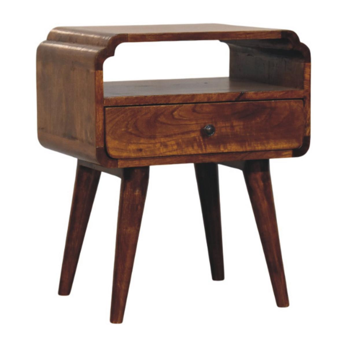 NACHTKASTEN Newton Kastanie, 1 Schublade und Offenes Regal, Dunkelbraun - Dunkelbraun/Messingfarben, Holz/Metall (45/55/35cm) - Artisan Furniture