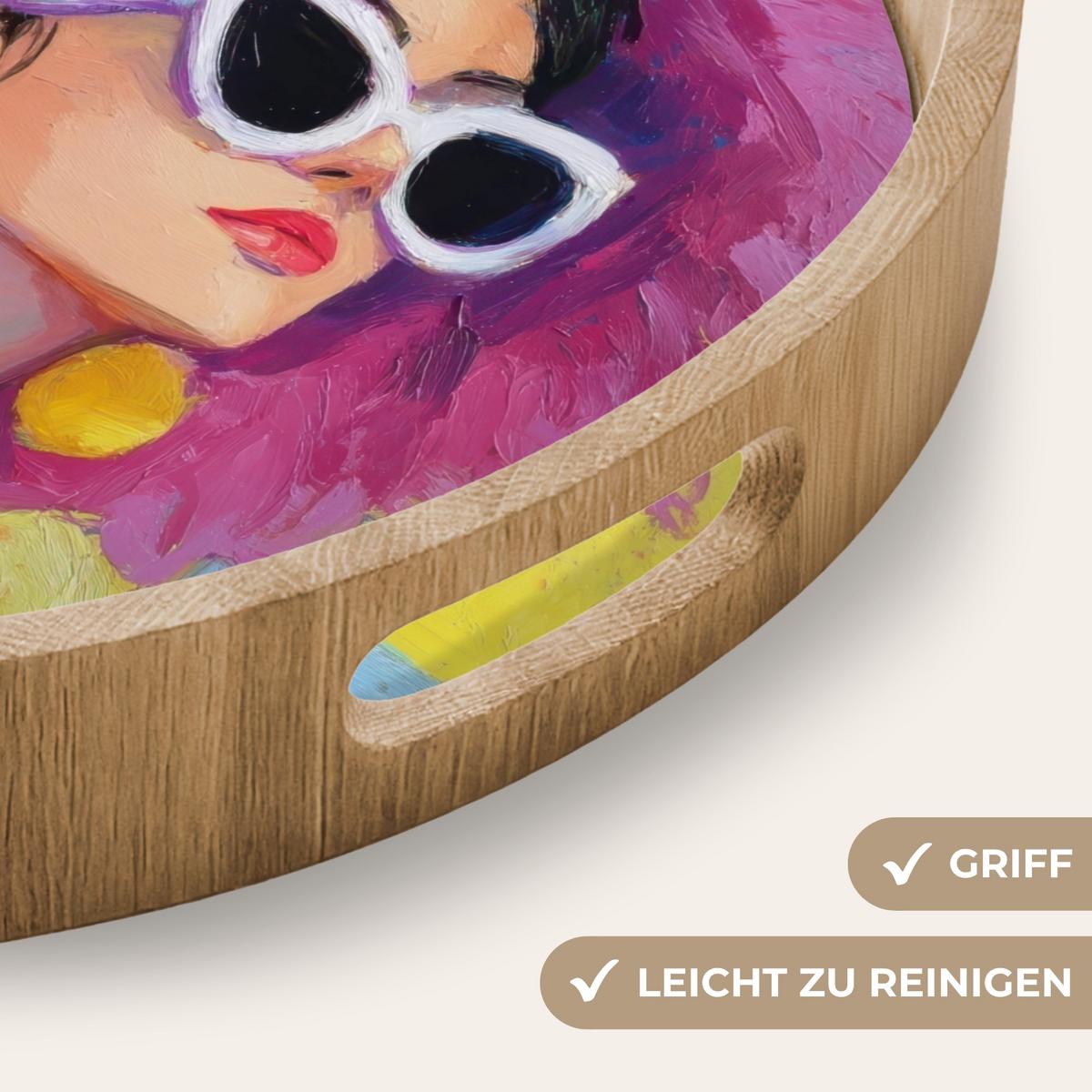 TABLETT Frau - Hut - Lila - Wein 40x40 cm - Gelb, Holz (40/5/5cm) - OnlyWow