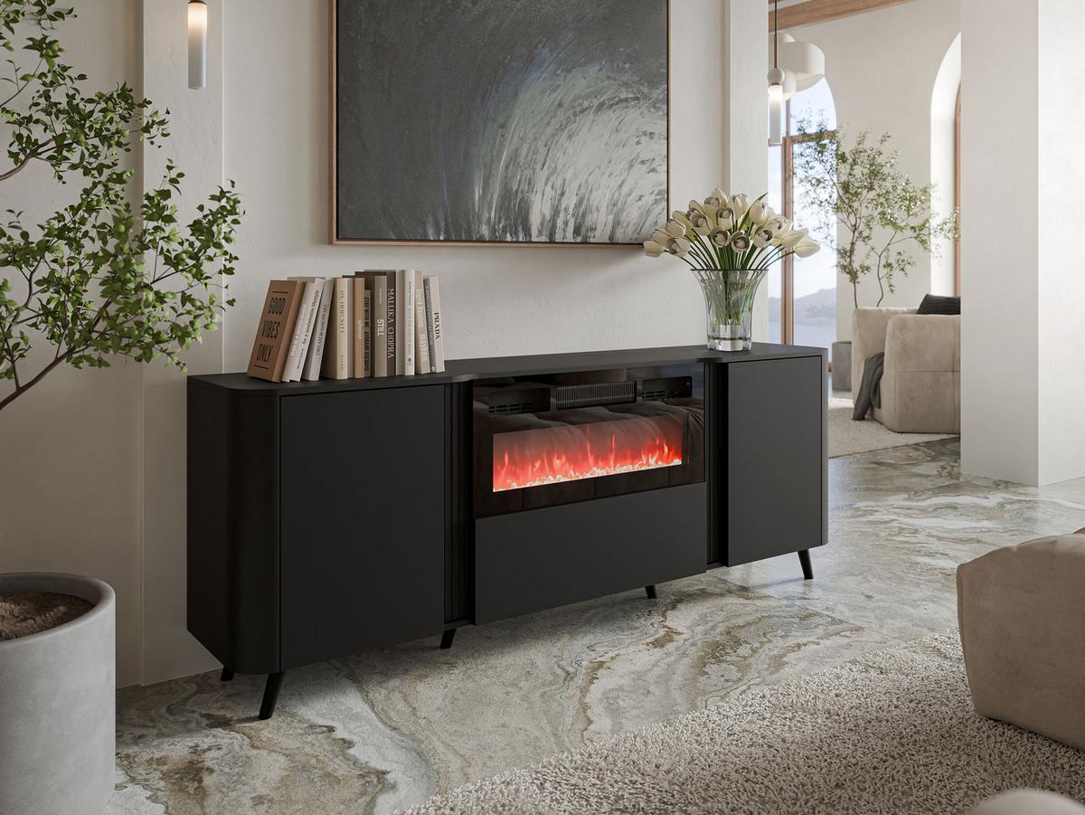 KOMMODE Volare 200 EF mit Kamin - Schwarz, Holzwerkstoff/Kunststoff (200/76/39cm) - MIRJAN24