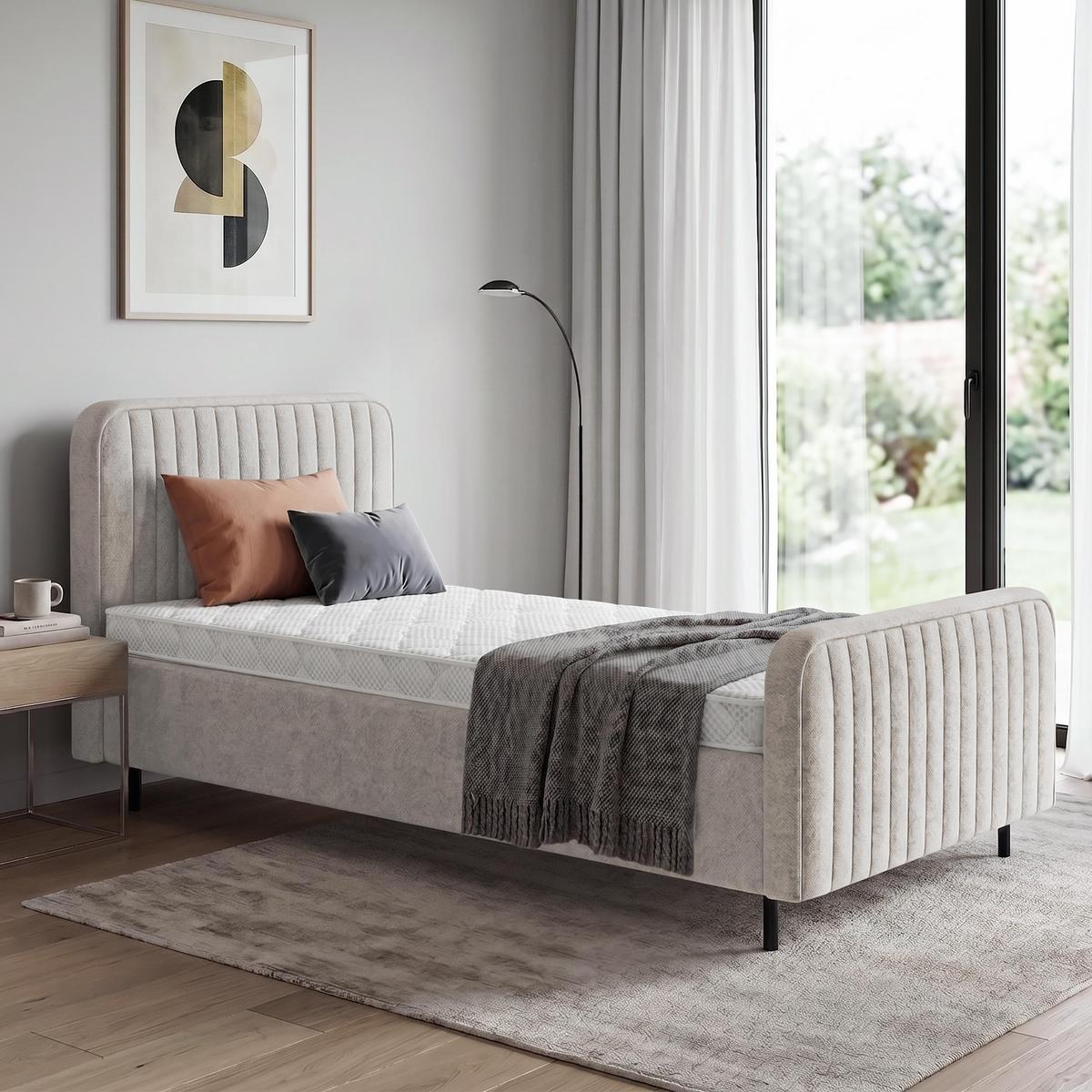 POLSTERBETT Lami 90x200, Einzelbett mit Bettkasten, ohne Matratze, Beige - Beige/Schwarz, Textil/Metall (90/200cm) - Beautysofa