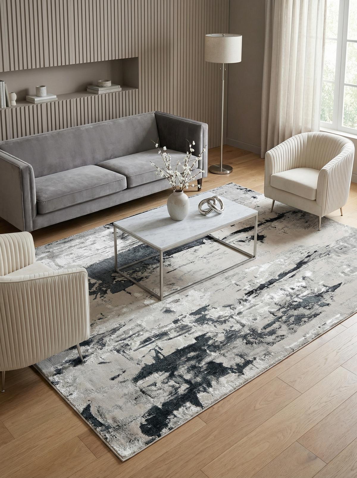 TEPPICH SARNTAL, abstrakt, aus Polyester, Silbergrau, 200 x 290 cm - Grau, Textil (290/200cm) - KADIMA DESIGN